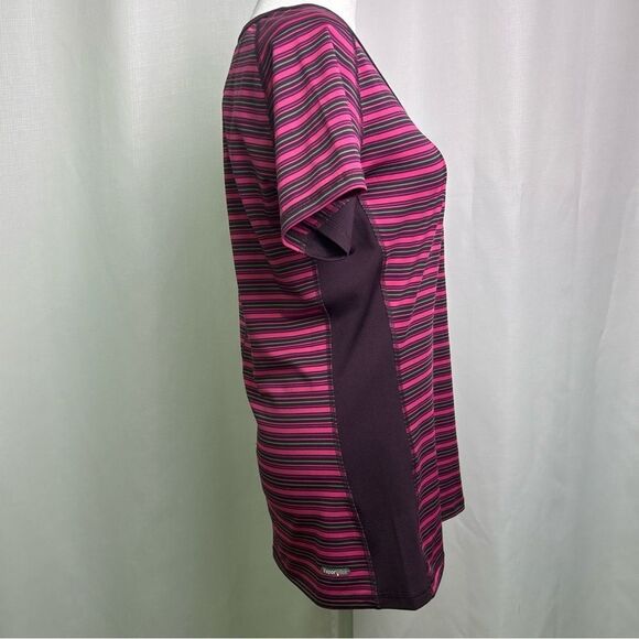 The North Face Top Women’s Large Pink Strips Vapor Wick Short Sleeve Scoop Neck - Picture 6 of 11